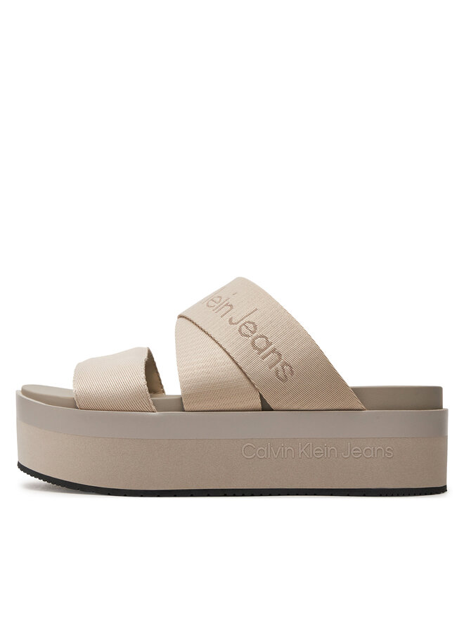 Calvin Klein Jeans Παντόφλες Calvin Klein Jeans Flatform Sandal Webbing In Mr YW0YW01361 Μπεζ