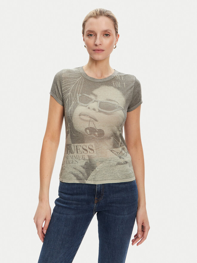 Guess Guess Marškinėliai W5YI36 KBYH0 Žalia Regular Fit