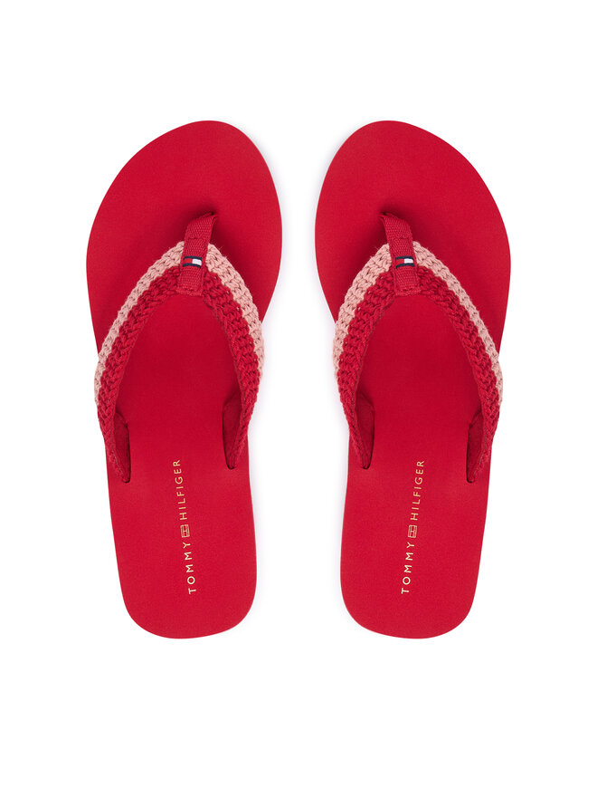 Tommy Hilfiger Zehentrenner Tommy Hilfiger Th Wedge Crochet Summer Sandal FW0FW09420 Rot
