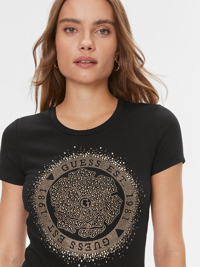 Guess Guess T-Shirt Camelia W4RI47 J1314 Μαύρο Slim Fit