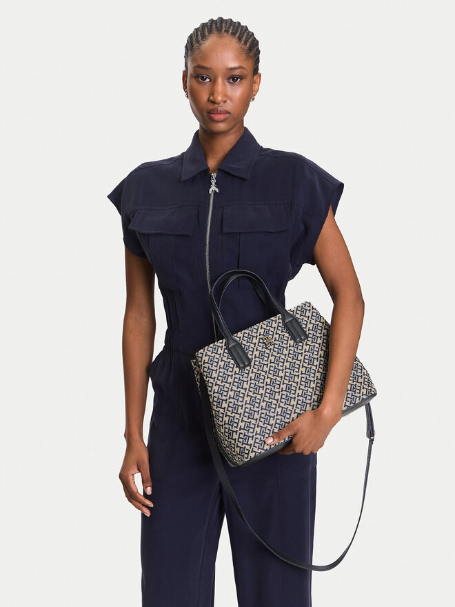 Tommy Hilfiger Kabelka Tommy Hilfiger Th Jacquard Satchel AW0AW17444 Tmavomodrá