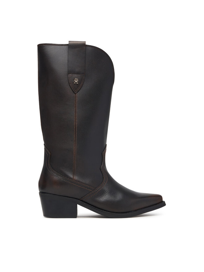 Tommy Hilfiger Stiefel Tommy Hilfiger Leather Mid Calf Western Boot FW0FW09798 Dunkelbraun
