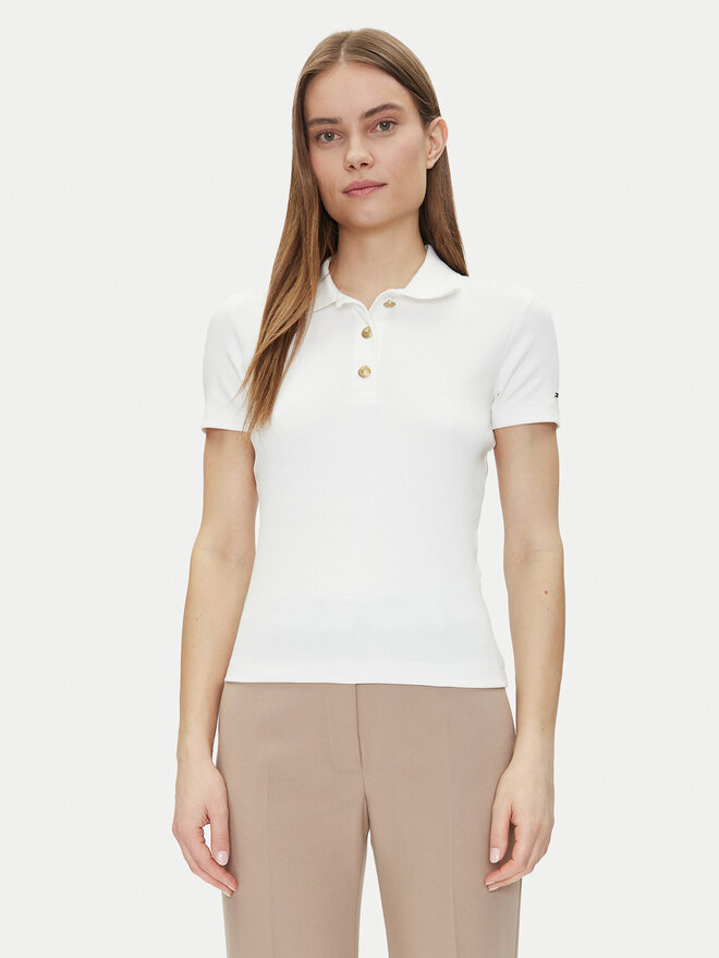 Tommy Hilfiger Tommy Hilfiger Poloshirt Slim Gold Button Polo Ss WW0WW45436 Weiß Regular Fit