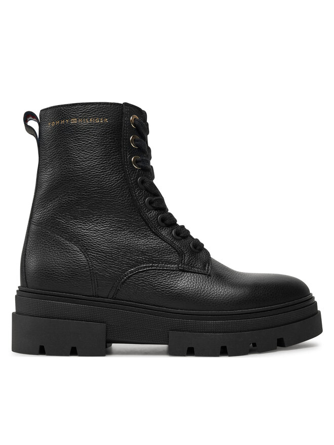 Tommy Hilfiger Μποτάκια Tommy Hilfiger Bicolor Leather Lace-Up FW0FW08160 Μαύρο