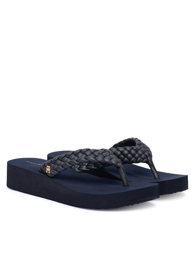 Tommy Hilfiger Šlepetės per pirštą Tommy Hilfiger Th Wedge Cornrow Beach Sandal FW0FW09037 Tamsiai mėlyna