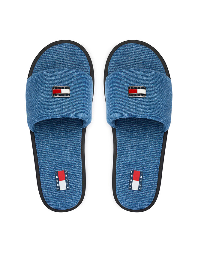 Tommy Jeans Pantoletten Tommy Jeans Tjw Padded Denim Casual Slide EN0EN03020 Blau