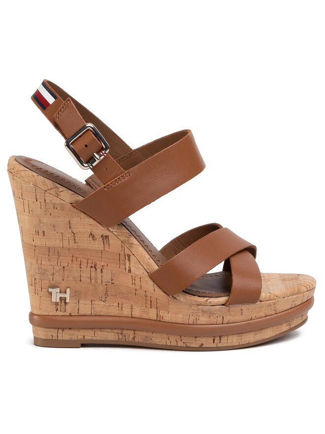 Tommy Hilfiger Сандали Tommy Hilfiger Corporate Leather Wadge Sandal FW0FW04734 Кафяв