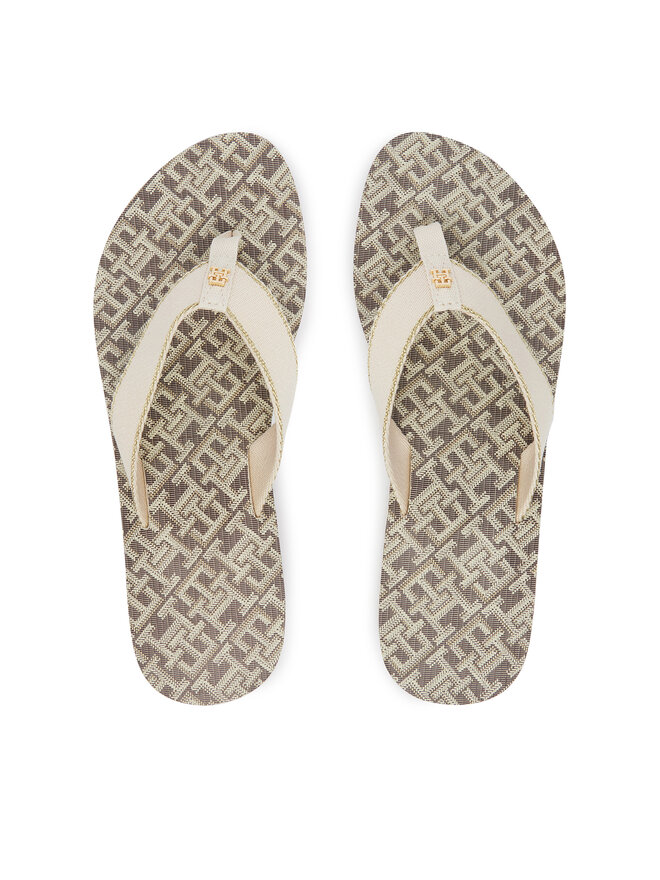 Tommy Hilfiger Zehentrenner Tommy Hilfiger Monogram Mid Wedge Sandal FW0FW09419 Creme