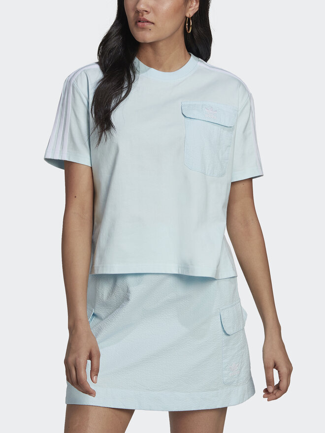 adidas adidas Marškinėliai Adicolor Classics Poplin Back Loose Tee HL9302 Žydra Loose Fit