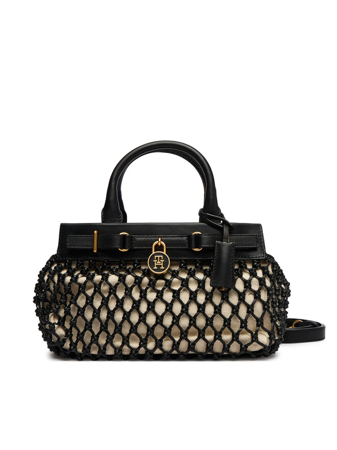 Tommy Hilfiger Handtasche Tommy Hilfiger American Icon Mini Tote Macrame AW0AW18542 Schwarz