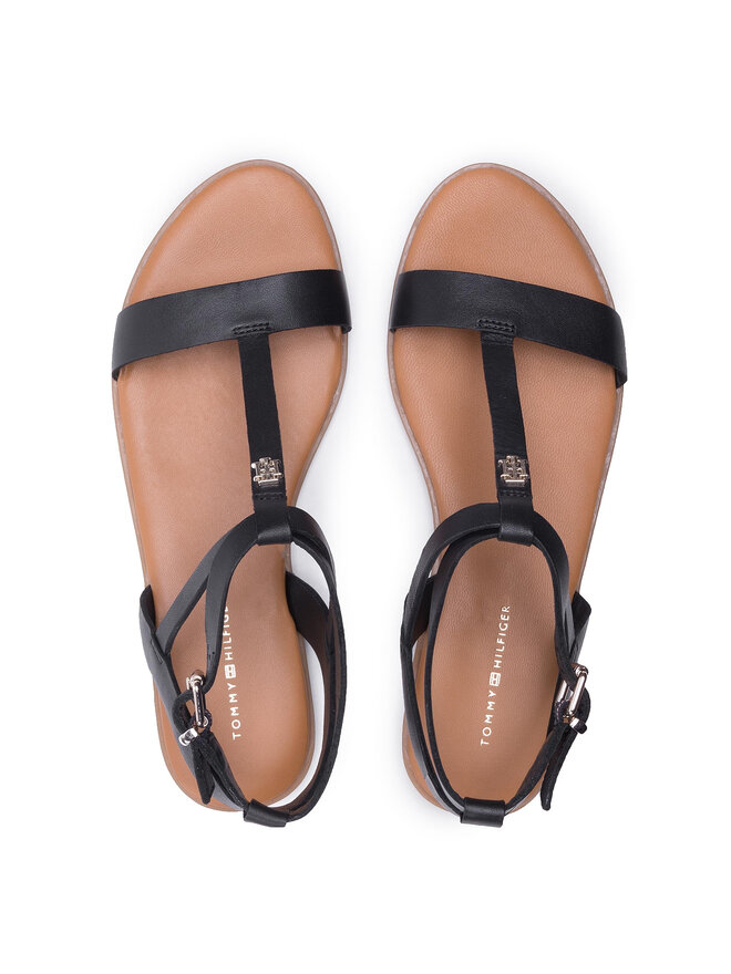 Tommy Hilfiger Sandále Tommy Hilfiger Feminine Leather Flat Sandal FW0FW05628 Čierna