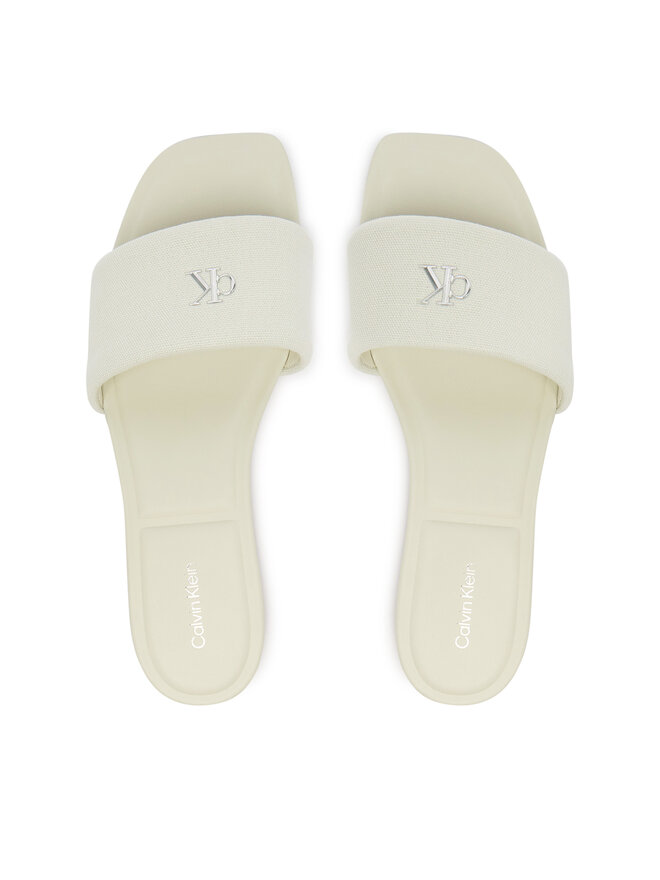 Calvin Klein Pantoletten Calvin Klein Square Flat Sndl Canvas Hw HW0HW03129 Weiß
