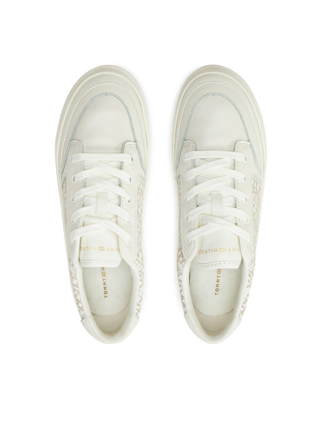 Tommy Hilfiger Sneakersy Tommy Hilfiger Vulc Leather Sneaker Monogram FW0FW08331 Écru