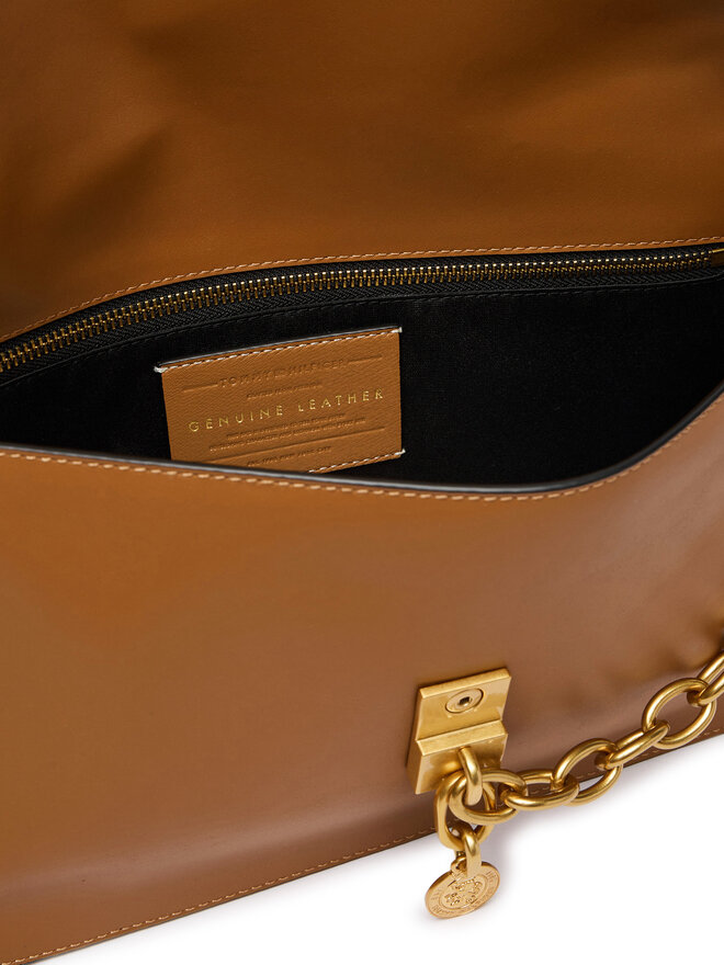 Tommy Hilfiger Handtasche Tommy Hilfiger Crest Leather Conv Shoulder Bag AW0AW19015 Braun