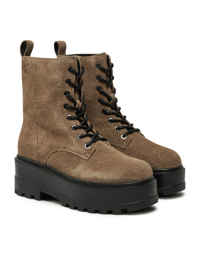 Calvin Klein Jeans Pohodni čevlji Calvin Klein Jeans Flatform Zip Laceup Mg S YW0YW01554 Rjava