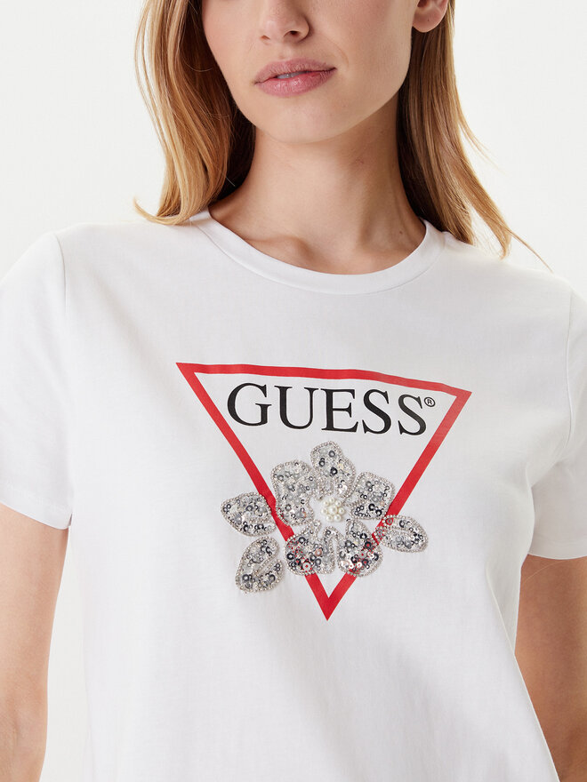 Guess Guess Marškinėliai W5YI38 I3Z14 Balta Regular Fit