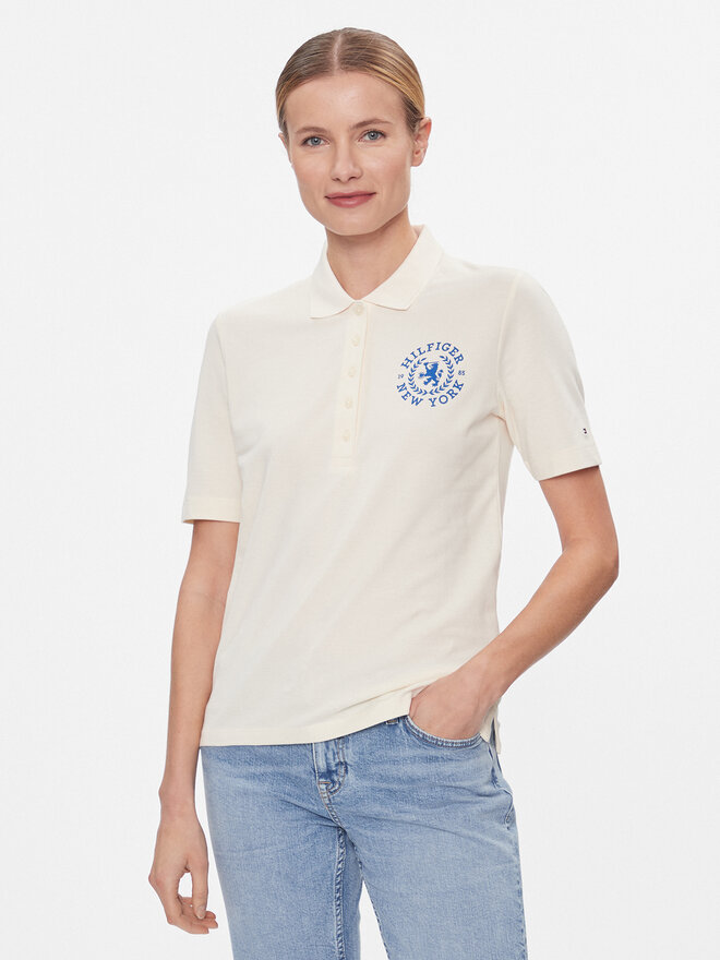 Tommy Hilfiger Tommy Hilfiger Pólóing Reg Crest Emb Polo Ss WW0WW41061 Ekru Regular Fit