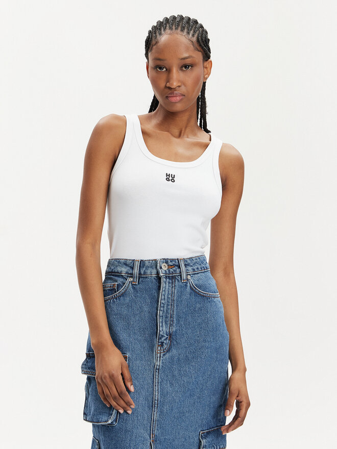 HUGO Hugo Τοπ Datamia 50514489 Λευκό Slim Fit