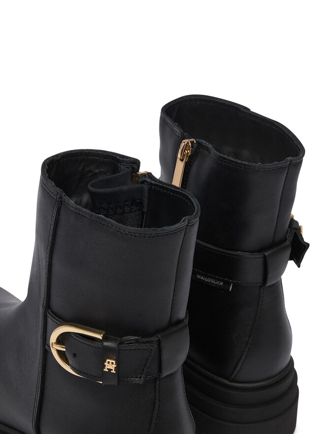 Tommy Hilfiger Stiefeletten Tommy Hilfiger Leather Chunky Th Buckled Boot FW0FW09549 Schwarz