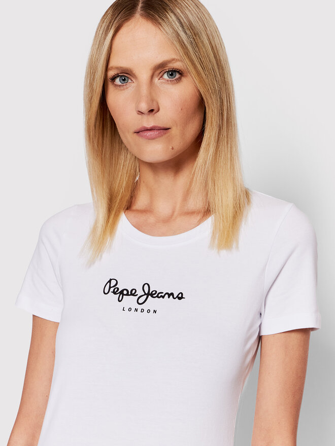 Pepe Jeans Pepe Jeans Marškinėliai New Virgina PL505202 Balta Slim Fit