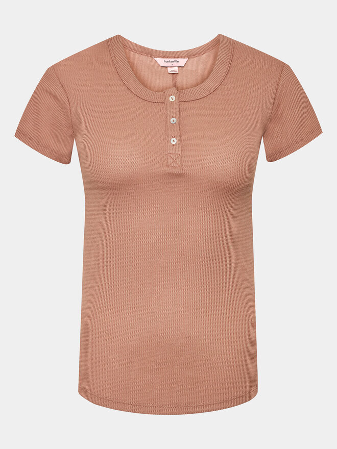 Hunkemöller Hunkemöller Zgornji del pižame Henley 203153 Rjava Regular Fit