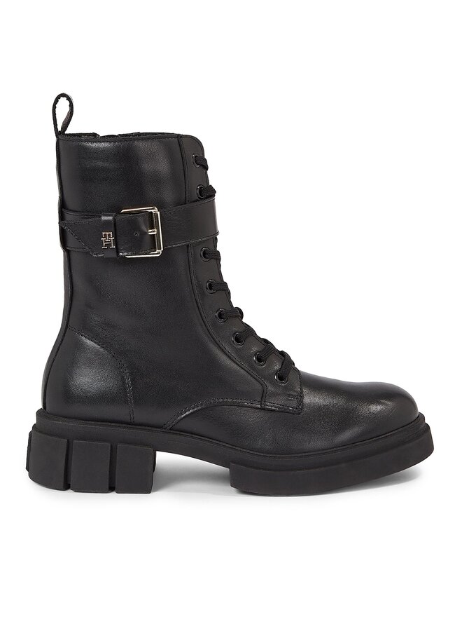 Tommy Hilfiger Schnürstiefeletten Tommy Hilfiger Cool Feminine Bikerboot FW0FW07322 Schwarz