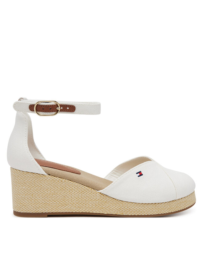 Tommy Hilfiger Īsi apavi Tommy Hilfiger Flag Closed Toe Mid Wedge Espad FW0FW08657 Balts