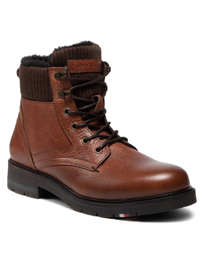 Tommy Hilfiger Zimski škornji Tommy Hilfiger Warm Corporate Mix Lace Boot FM0FM03774 Rjava