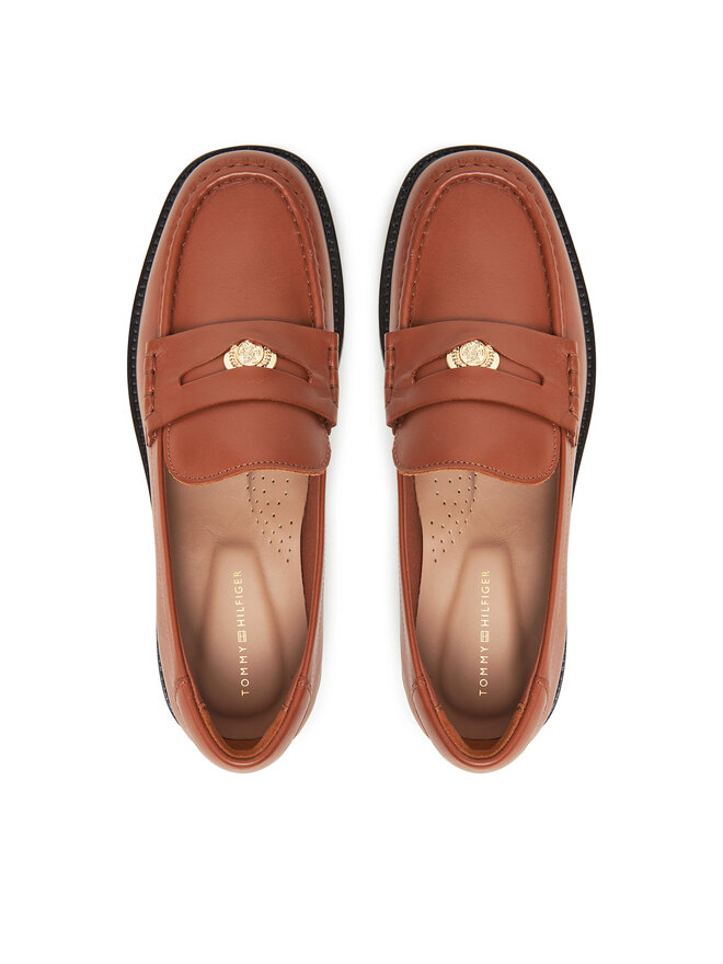 Tommy Hilfiger Loaferke Tommy Hilfiger Crest Squarish Toe Penny Loafer FW0FW08633 Rjava