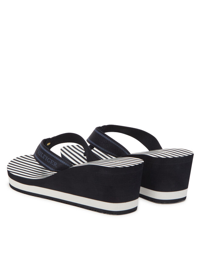 Tommy Hilfiger Japonki Tommy Hilfiger Th Stripes Wedge Beach Sandal FW0FW08521 Niebieski