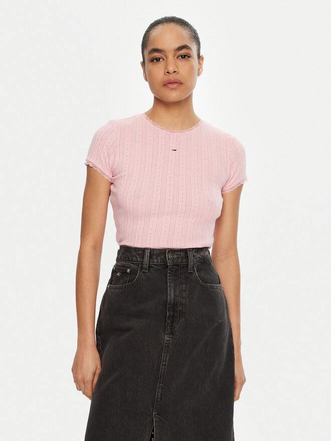 Tommy Jeans Tommy Jeans Marškinėliai DW0DW19493 Rožinė Slim Fit