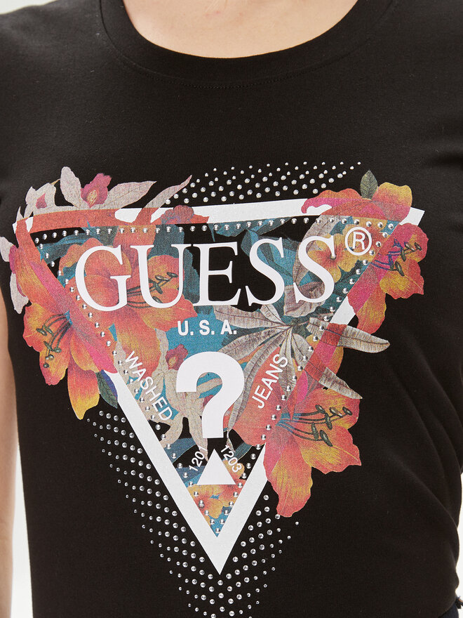 Guess Guess Marškinėliai Ss Cn Tropical Train W4GI62 J1314 Juoda Slim Fit