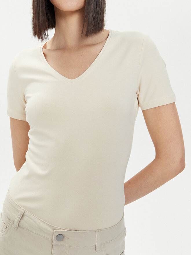 4F 4F Marškinėliai 4FWSS24TTSHF1359 Écru Slim Fit
