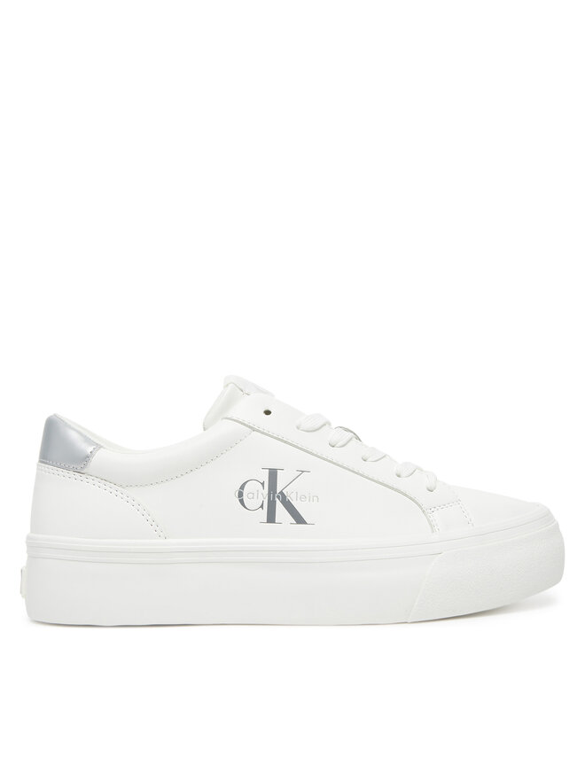 Calvin Klein Sneakers Calvin Klein Vulc Flatf Lth Silver Logo Tag YW0YW01877 Weiß
