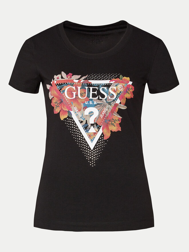 Guess Guess Marškinėliai Ss Cn Tropical Train W4GI62 J1314 Juoda Slim Fit
