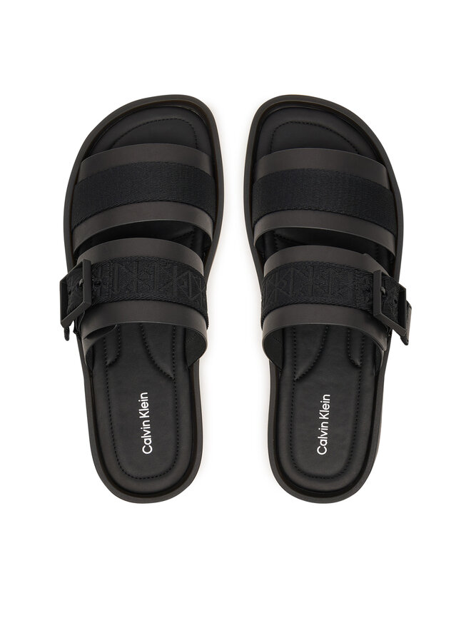 Calvin Klein Pantoletten Calvin Klein Ergon Buckle Sandal Wb Lth Aop HM0HM02096 Schwarz
