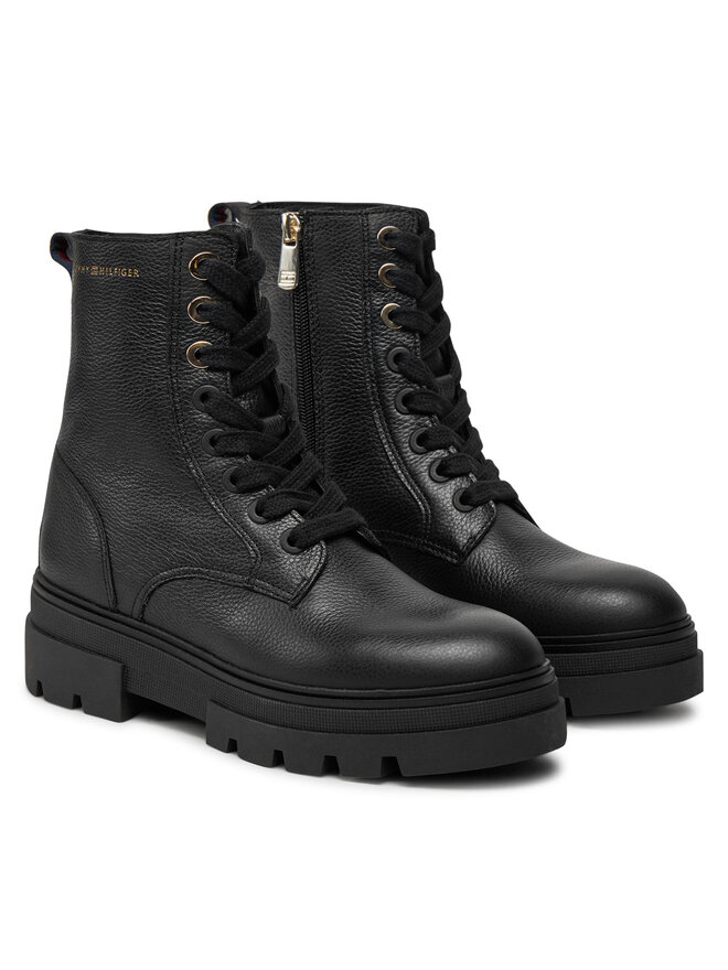 Tommy Hilfiger Μποτάκια Tommy Hilfiger Bicolor Leather Lace-Up FW0FW08160 Μαύρο