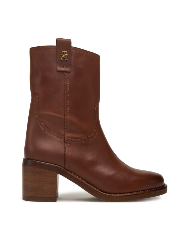 Tommy Hilfiger Čizme Tommy Hilfiger Riding Lthr Mid Boot Block Heel FW0FW08776 Smeđa