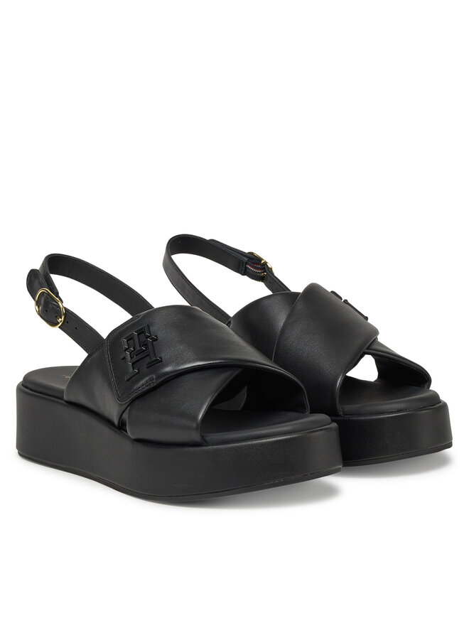 Tommy Hilfiger Sandały Tommy Hilfiger Th Logo Hw Padded Leather Sandal FW0FW08808 Czarny