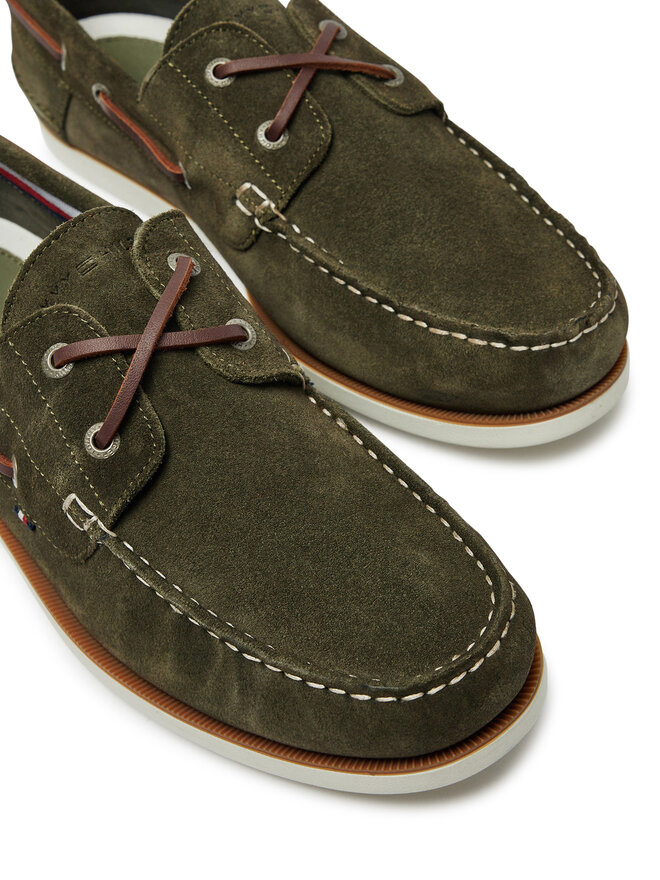 Tommy Hilfiger Pusbačiai Tommy Hilfiger Th Boat Shoe Core Suede FM0FM05387 Žalia