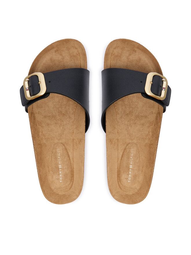 Tommy Hilfiger Pantoletten Tommy Hilfiger Cork Footbed Slip-On Sandals FW0FW09344 Schwarz