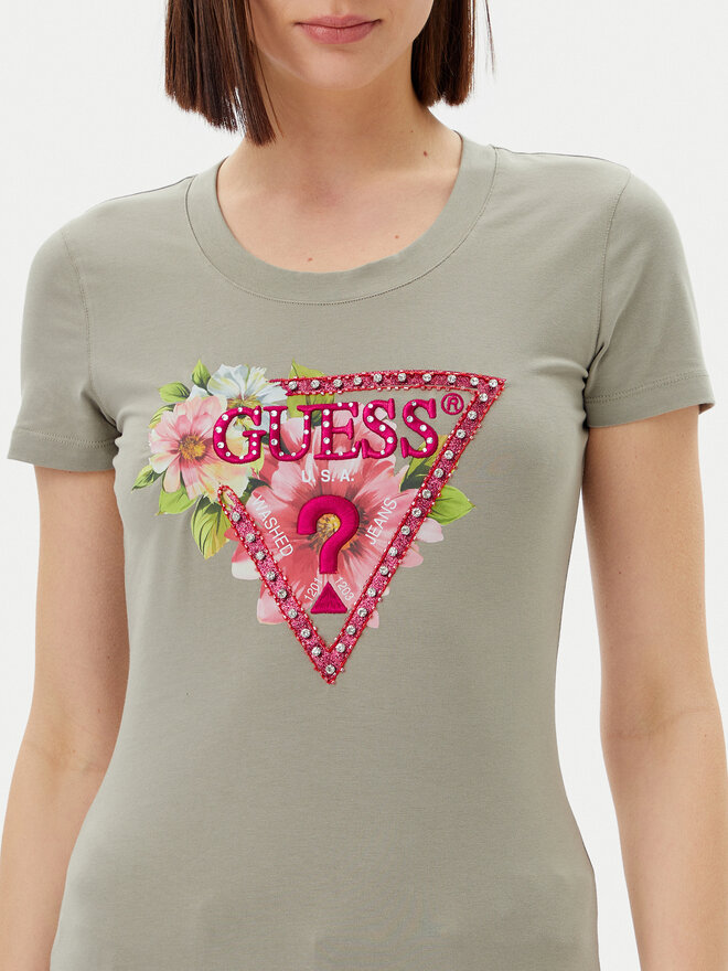 Guess Guess Marškinėliai W5GI10 J1314 Žalia Slim Fit