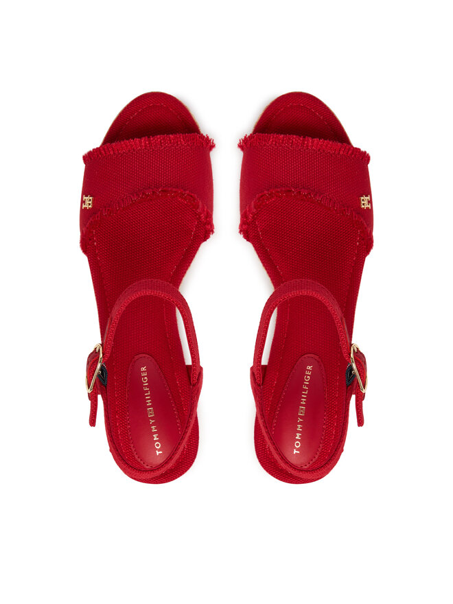 Tommy Hilfiger Sandalen Tommy Hilfiger Mid Woven Wedge Espad Fringe FW0FW09470 Rot