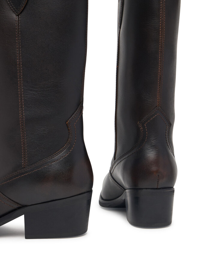 Tommy Hilfiger Stiefel Tommy Hilfiger Leather Mid Calf Western Boot FW0FW09798 Dunkelbraun