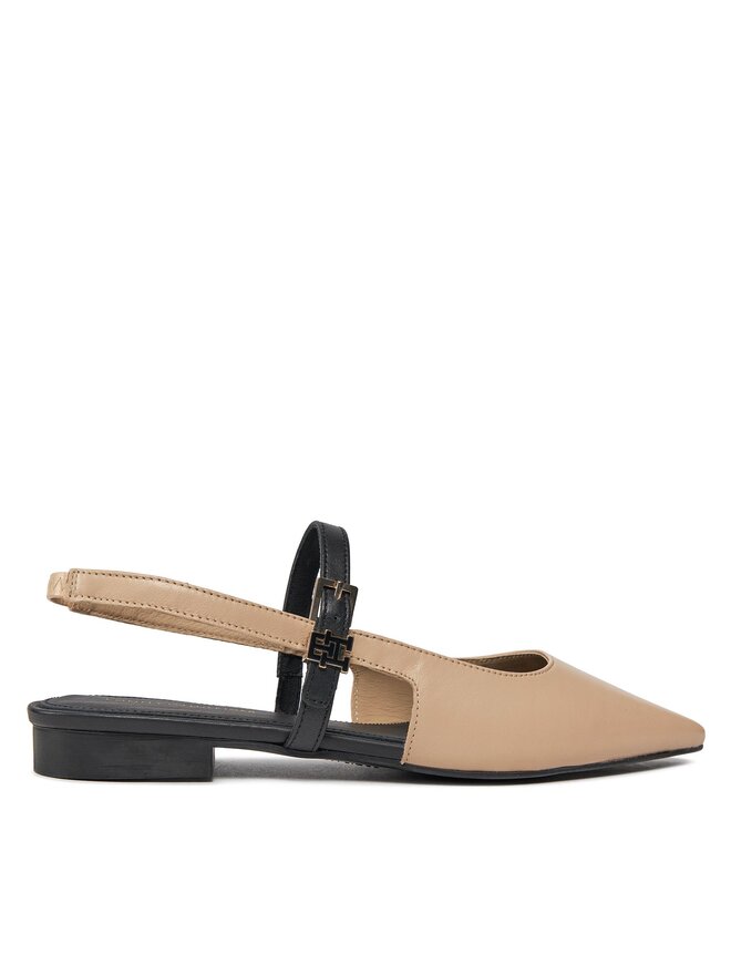 Tommy Hilfiger Sandały Tommy Hilfiger Leather Sling Back Ballerina FW0FW07772 Beżowy
