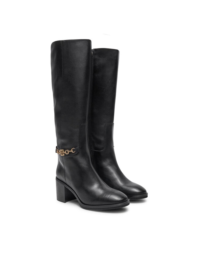 Tommy Hilfiger Ботуши Tommy Hilfiger Th Chain Leather Long Boot FW0FW08182 Черен