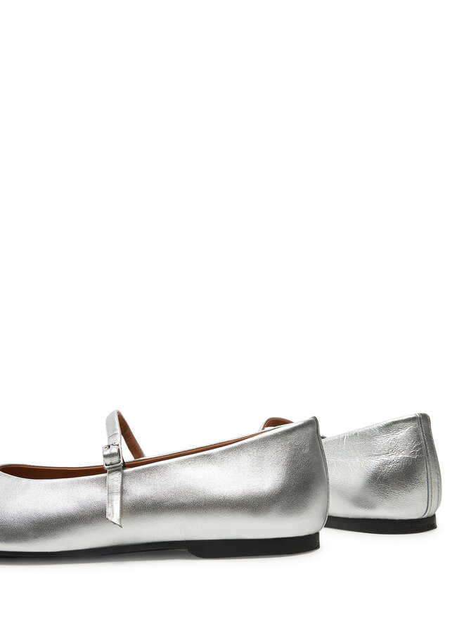 Calvin Klein Baleriny Calvin Klein Mary Jane Ballerina - Met HW0HW02269 Srebrny