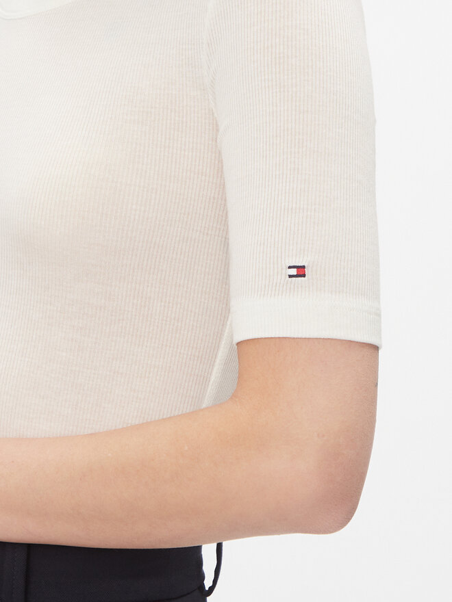 Tommy Hilfiger Tommy Hilfiger Marškinėliai Slim Soft Tencel C-Nk 1/2Slv WW0WW39789 Écru Slim Fit