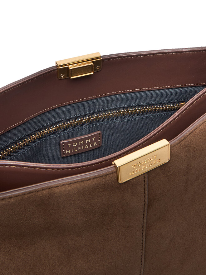 Tommy Hilfiger Handtasche Tommy Hilfiger Casual Leather Shoulder Bag Sued AW0AW18201 Braun