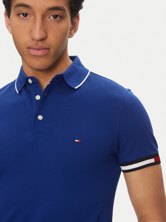 Tommy Hilfiger Tommy Hilfiger Pólóing Flag Cuff MW0MW38458 Kék Slim Fit